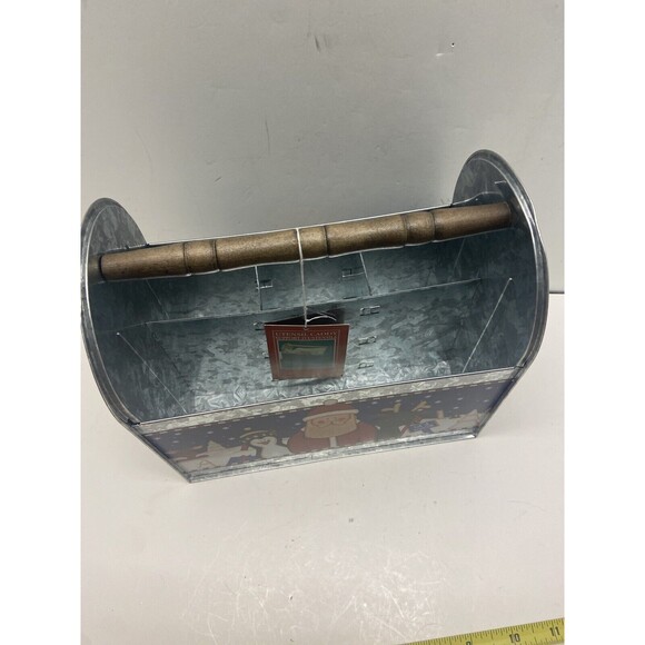 Tin Box Company Santa and Penguin Utensil Caddy Holder Dinner Party Dented Tags - Picture 2 of 13